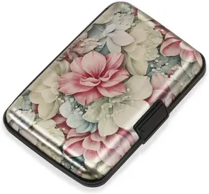 Credit Card Holder, RFID Blocking, Aluminum Alloy Hard Case, Small Mini Business Metal Wallet for Women Men, Happy Flower