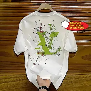 ToolHeaven European and American trendy short-sleeved ins pure cotton summer new men's printed T-shirt trendy men and women all-match round neck T-shirt men Menswear Top Tshirt Streetwear Casual Crewneck Tropical Operator essential