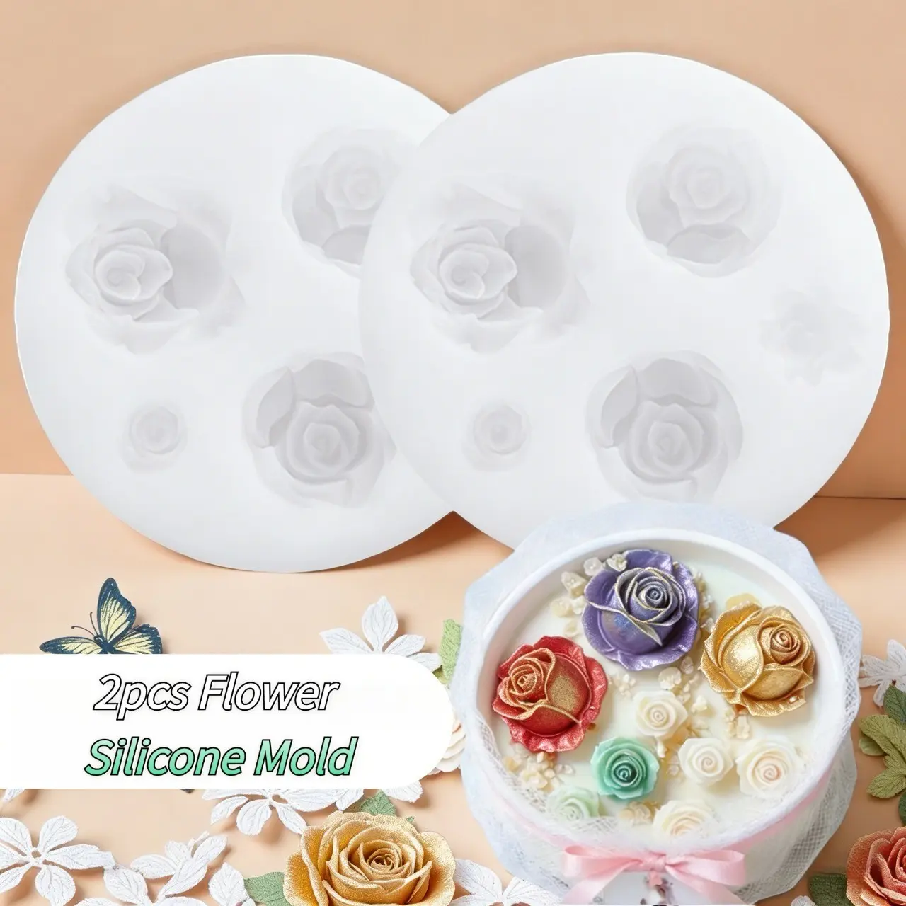 2-Piece Rose Clay Molds Set, DIY Candle & Soap Making Tools, Versatile Crafting Tool, Reusable Wax Mold with Multiple Holes, Perfect Handmade Gifts for Birthdays & Weddings