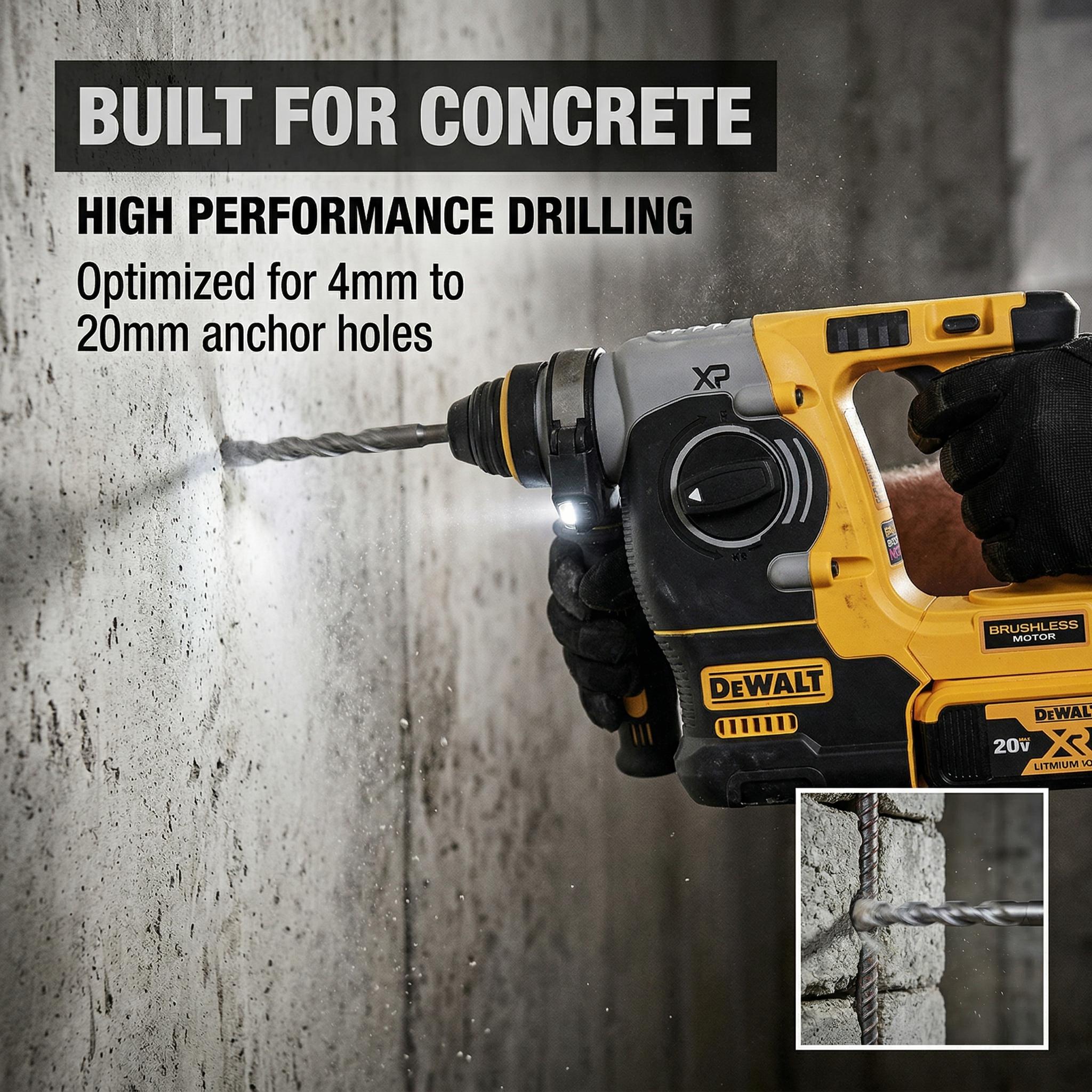 DEWALT DCH273 20V MAX XR Brushless 1-Inch SDS-Plus Rotary Hammer Drill Featuring SHOCKS Active Vibration Control 3-Mode Functionality for Concrete Masonry and Steel with 2.1-Joule Impact Energy and Built-in LED Work Light