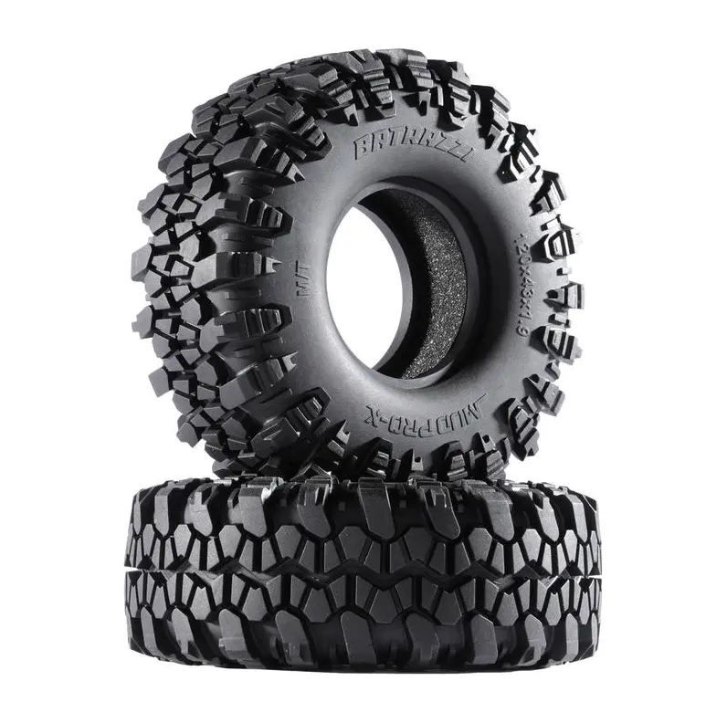BATRAZZI Rubber Mud Pro-X M/T Tires, 120*43mm 1.9” Size, 2 Pcs - Off-Road Accessories Optimized for 1/24 and 1/18 Scale RC Crawlers