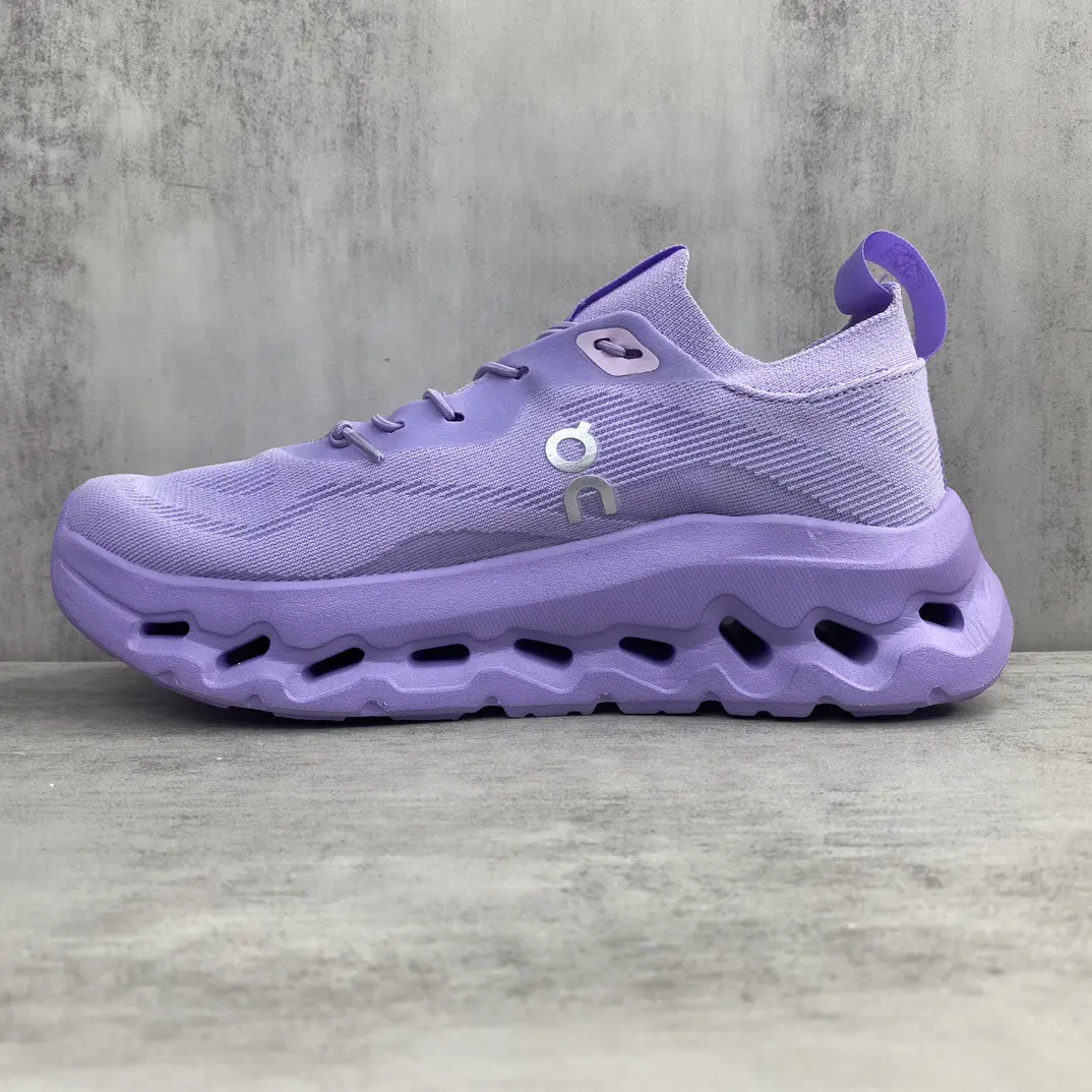 Matching Couple Running Shoes Full Light Purple One Piece Fly Knit Hollow Cut Thick Cushion Platform Trainers for Men Women Outdoor Daily Walking