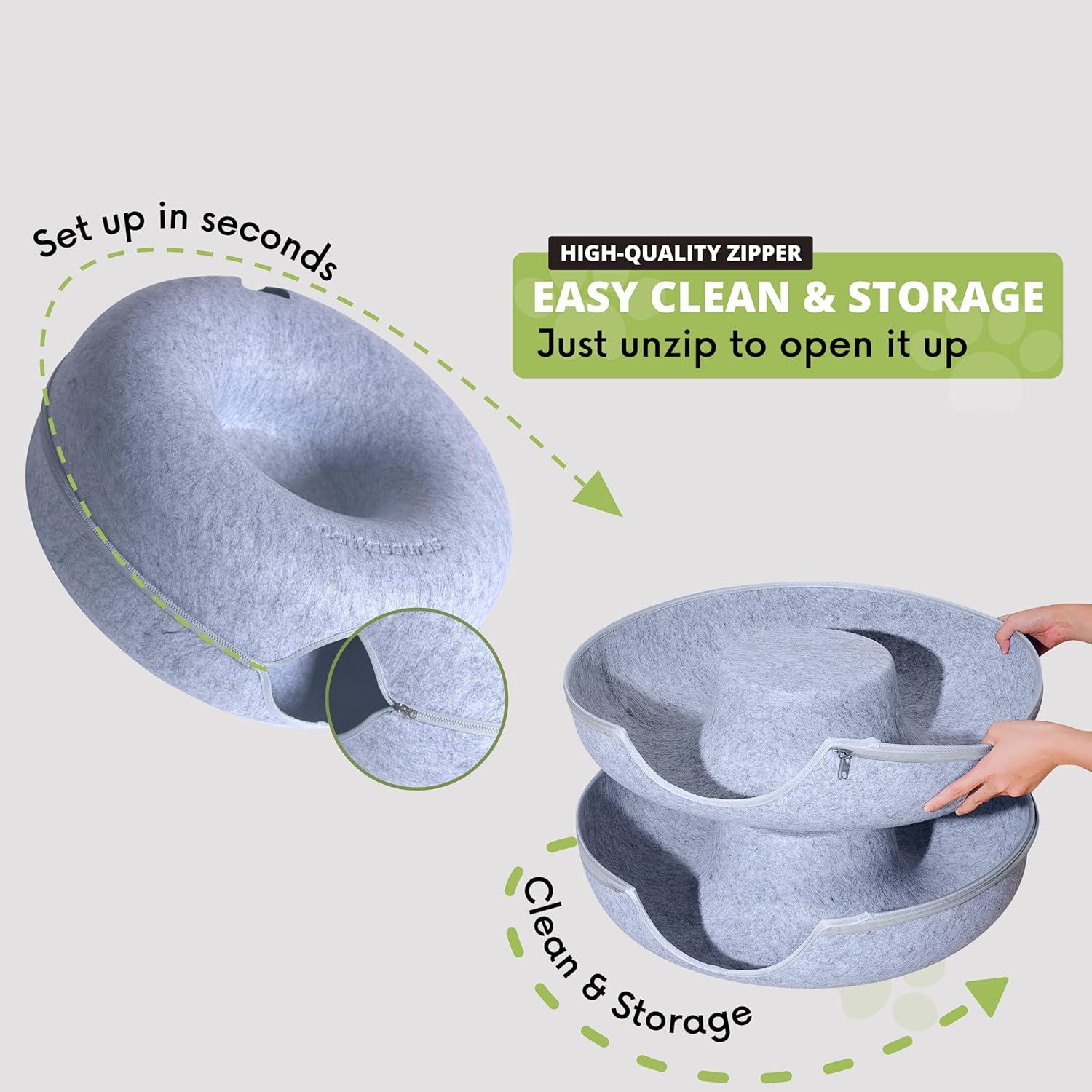 Cat Tunnel Peekaboo Cave Bed for Indoor Cats, Detachable Round Felt Donut Cat House, Easy Setup Scratch Resistant Play Tunnel, For Kittens & Small Cats