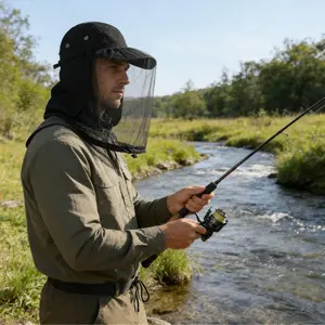 Outdoor Mosquito-Repellent Fishing Hat for Men with Face-Shield, Sun Protection, Breathable Mesh Mask, Night Fishing Insect Protection, Women’s Neck-Guard Sun Hat