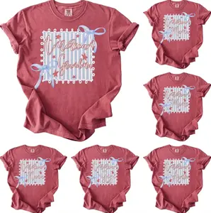 Custom Comfort Colors American Grandma Flag Bows Coquette Shirt, Personalized 4th of July T-Shirt, Mama Nana Honey Mimi Gigi Lala Shirt