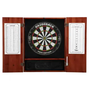 Viper 40-1021 Razorback Sisal Dartboard & Metropolitan Cinnamon Cabinet Bundle, Red