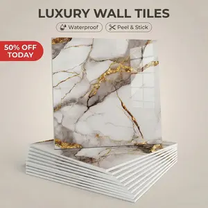 Marble Self-Adhesive Wall Paper Board Set, Waterproof Backing, Blue Gold Colors, Easy Installation No Glue Needed