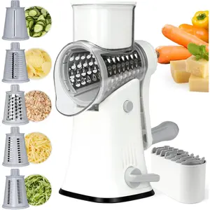 5 in 1 Rotary Cheese Grater, Manual Hand Crank Cheese Grater With Reinforced Suction & 5 Interchangeable , Multifunctional Cheese Shredder, Easy to Use and Clean, White
