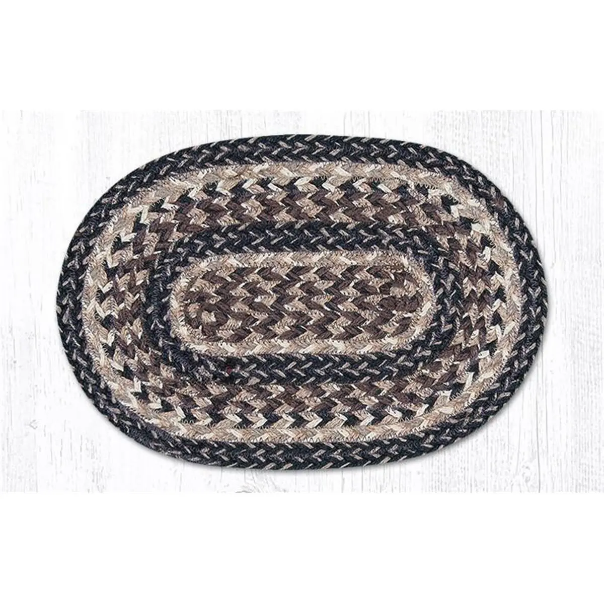 212 MAIN Braided Weave Natural Jute Miniature Rug, Oval Shape, 10x15 in., Black and Tan
