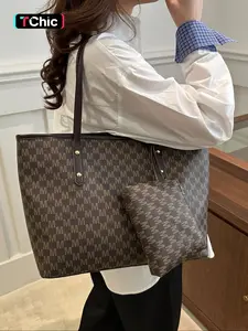 Women's Fashionable Letter Pattern Tote Bag & Wallet, Casual Large Capacity Shoulder Bag & Wallet, Trendy Versatile Commuting Bag Set for Daily Use, Stylish Tote Bag