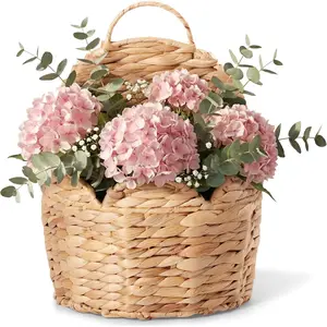 Door Basket Scalloped  Storage Basket,Water Hyacinth Woven Wall Baskets for Front Door Decor, Hangable Storage Organize ,Planter,Mails,Wicker Baskets for Organizing Garden - S