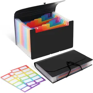 4x6 Inch Index Card Holder Box Organizer, Storage Case for 3x5 Inch Flash Note Cards, with 13 Expandable Pockets and Label Stickers, Large Capacity for Recipe Coupon Organizer Book Sticker Album