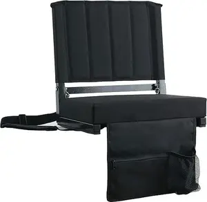 Portable Stadium Seats with Back Support-Black Portable Folding Bleacher Chair with Cushion,Cup Holders,Pockets & Shoulder Strap for Sports Events,Camping & Picnics birthing