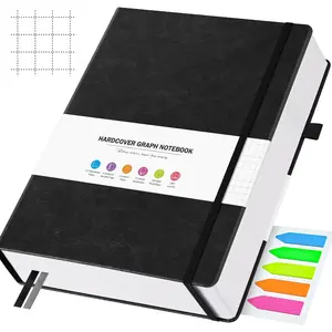 Graph Paper Notebook, 312 Numbered Pages Large A4 Hardcover Leather Journal, 100gsm No Bleed Grid Paper Notebook with Index Pages, Squared Grid Notebook for Graphing Notes Math, 8.5'' x 11'', Black