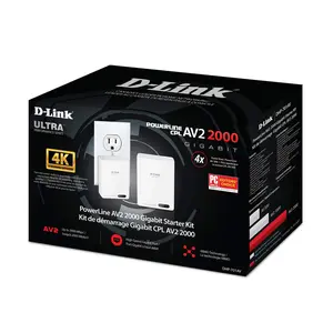 D-Link PowerLine AV2 2000 Gigabit Starter Kit, Ethernet Over Power Adapter, HomePlug AV2 Network Extender, MIMO Technology, 4K Streaming Support, Gigabit LAN Port, Wired Internet Booster, Smart TV Gaming Network Solution, DHP-701AV