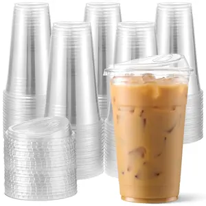 10 Pack 16 oz Plastic Cups With Strawless Sip-Lids, Iced Coffee Cups With Lids BPA Free, Disposable Clear Cups, To Go Cups for Smoothies, Party Drinks, Bubble Tea, Cold Beverage