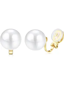 14K Gold Plated Clip on Pearl Earrings for Women Girls - Long Dangle Pearl Drop Ear Clips for Wedding, Bridal Gifts