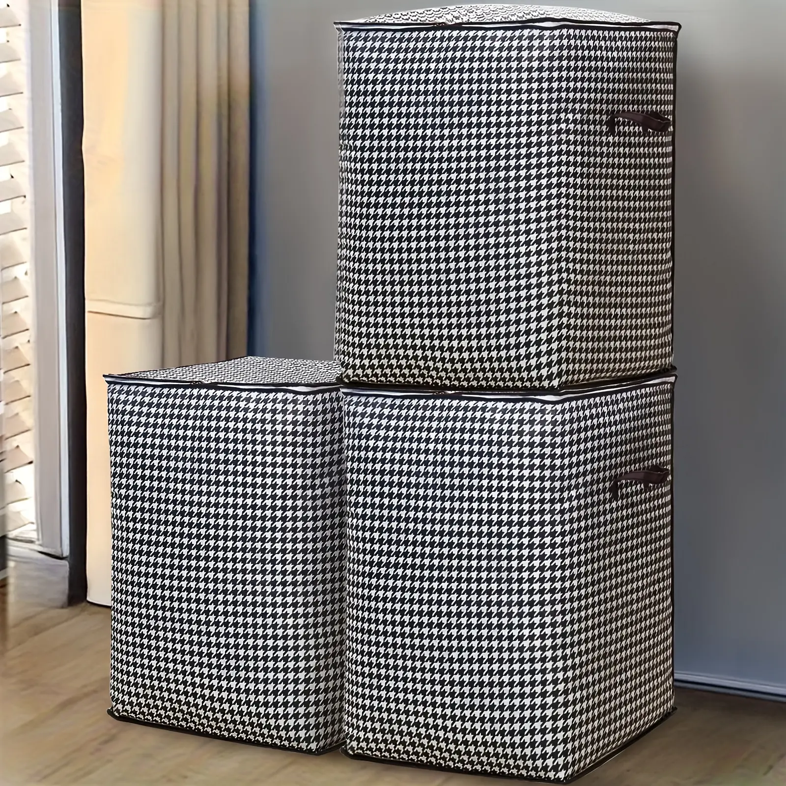 3 piece, Oversized  Storage Bagking size 55.48/47gallons, toy storage box.special thick plaid cloth thick storage bag, household large-capacity quilt storage bucket, dust and moisture-proof bag, double zipper with handle, storage box, storage Organiser