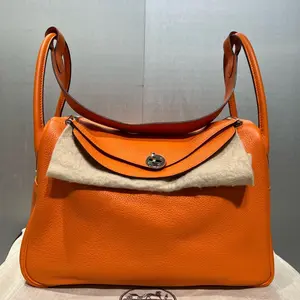 Pre-owned HERMÈS Leather Tote Bags Hermes Togo Lindy 30 Orange Stamp L 94334056