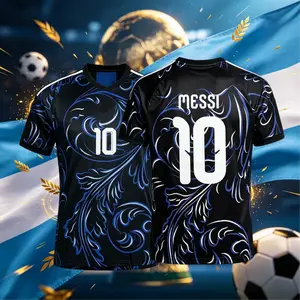 10# Messi 2026 Argentina Away Short Sleeve Soccer Jersey Blue and White Casual