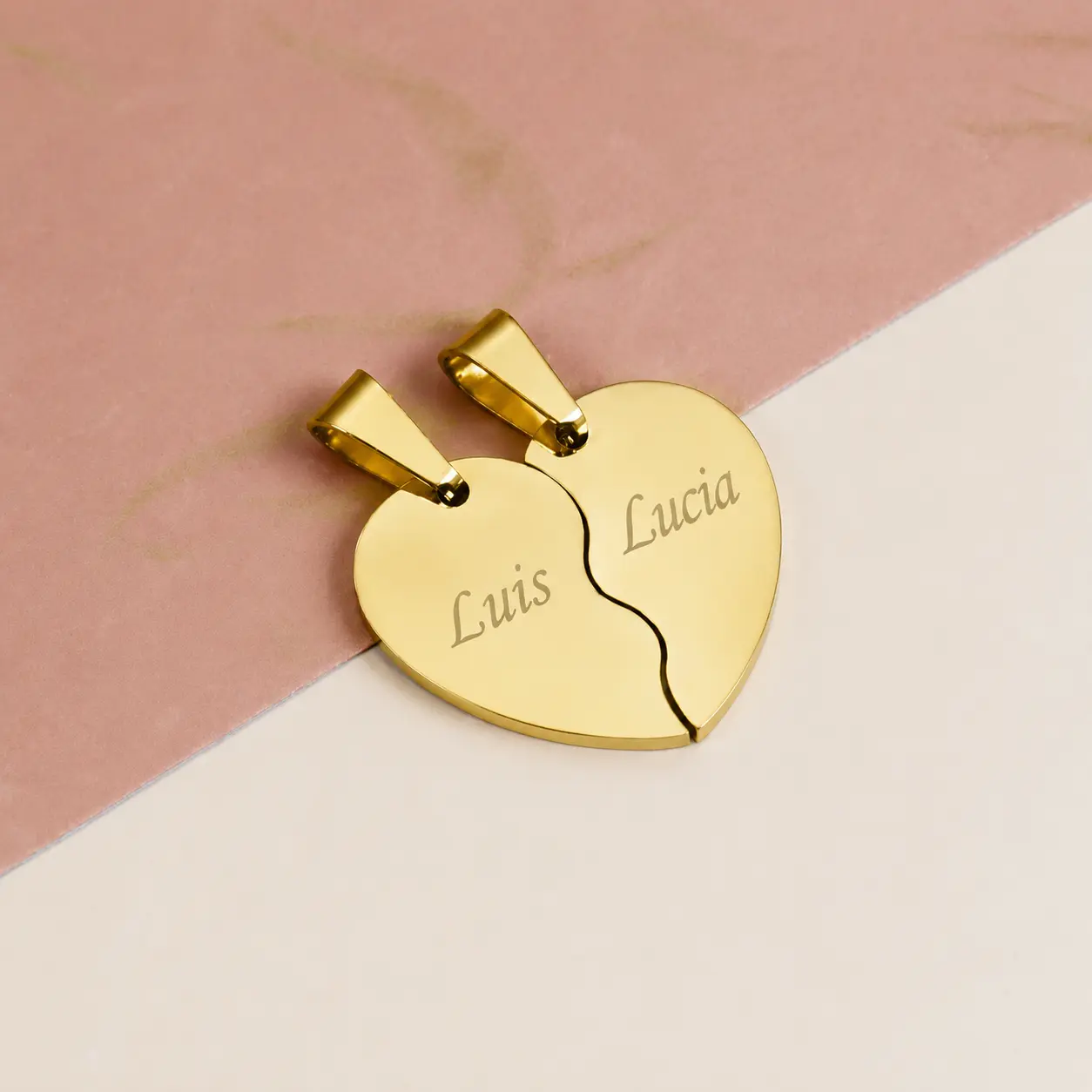 Personalized Split Heart Pendant Set 18K Waterproof
