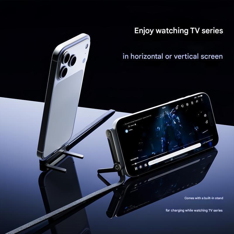 Invisible Holder Charging Cable, 1.5m Length 240W Super Fast Charging 2-in-1 Charging Cord & Phone Stand, Suitable for Gaming, Office and Travel Scenarios, Compatible,iPhone, Samsung&Type-C Interface Devices, Black Version lightning Black Data Cable