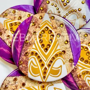 REBL Creative Game Day Button - Purple and Gold Rhinestone Girlie