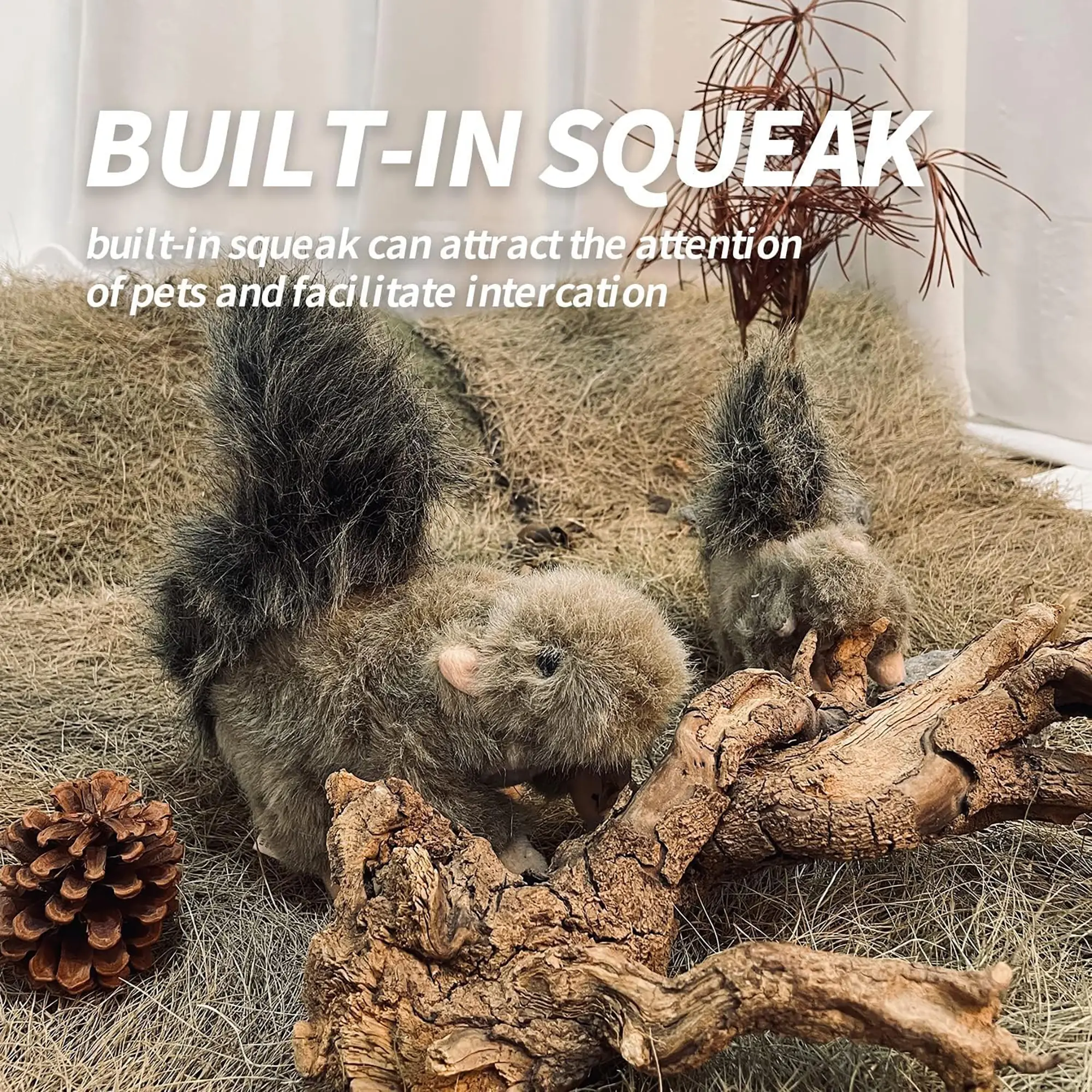 All For Paws Classic Squirrel Squeaky Plush Dog Toy Dark Gray Polyester  Blend Engaging Realistic Design