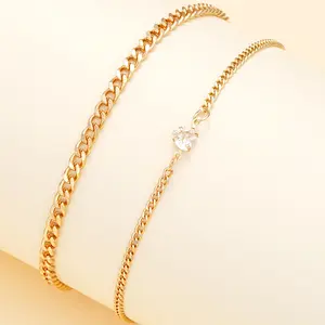 Women's Trendy Dainty Rhinestone Heart Anklet Adjustable Stainless Steel Chain Anklet, Romantic Valentine's Day Love Jewelry, Versatile Accessory for Daily & Party