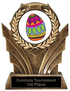 BuyAwardsandTrophies Victory Resin Easter Trophy - Plastic Trophy with Base, Awards and Trophies for Fun Contests, Prizes for Adults and Kids Brown