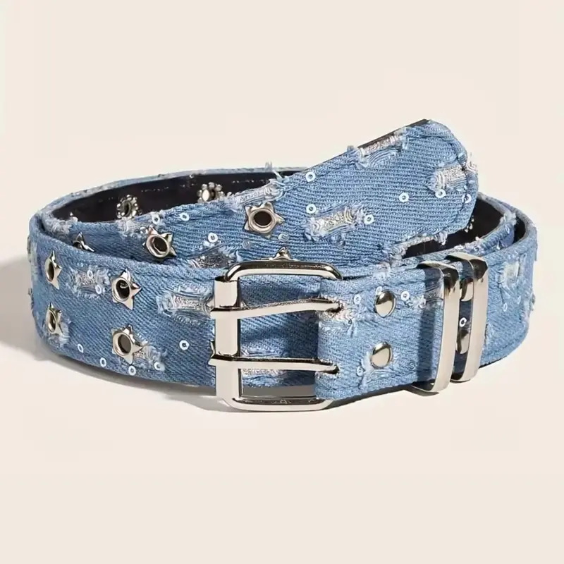 New Fashion Street Waist Belt, Blue Punk Accessory, Hip Hop Y2K Heart Buckle Belt, Unisex Design, Cool Belts