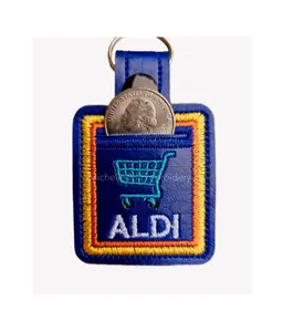 Aldi quarter holder Shopping cart keychain-handmade key fob quarter keeper-Aldi Key Fob Quarter holder-Embroidered Aldi cart-Shopping cart