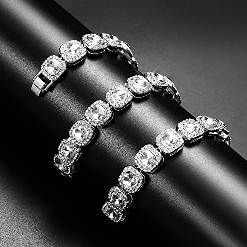 Football Pendant with Diamond Square Necklace Hip Hop Zircon Baguette Chain Tennis Chain with Football Pendant Ideal Jewelry for Sports Football Fans Men Women Boys Girls Daily Wear