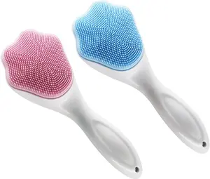 Cat Paw Silicone Face Scrubber, 2-Pack Manual Cleansing and Exfoliating Brush for Pore Care, Blackhead Removal, Gentle Skincare and Makeup Cleaning, Soft Bristles (Pink + Blue)