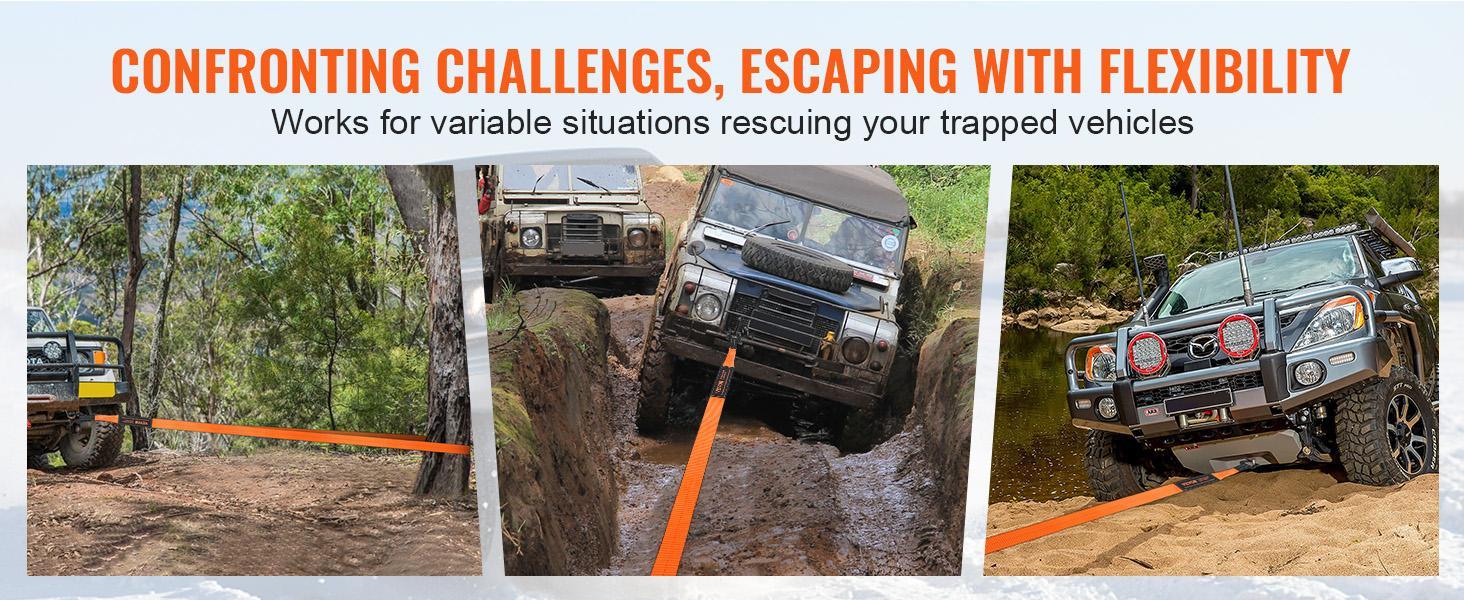 VEVOR Off-Road Recovery Kit, TikTokShopBlackFriday, 3" x 30', Heavy Duty Winch Recovery Kit with 30000 lbs Tow Straps, 44092 lbs D-Ring Shackles, Shackle Receiver, Snatch Block Pulley, Gloves, Storage Bag for ATV Jeep Truck