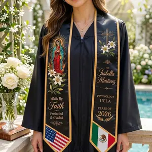 5 Styles Personalized Catholic Graduation Stole Two Flags, Custom Name Class 2026, Virgin Mary Grad Sash