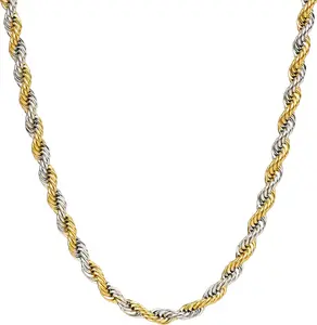 5mm Solid Diamond-Cut Two-Tone Gold & Silver Rope Chain Necklace: An Italian-style two-tone gold and silver braided fashion necklace, the perfect gift for wives, mothers, and children, and a special gift suitable for any occasion.