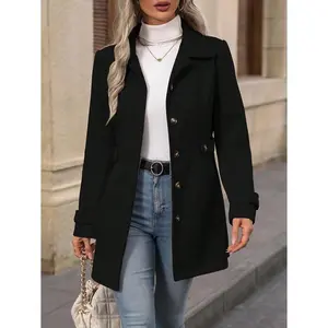 2025 Autumn and Winter New Products Medium and Long Temperament Woolen Coat Lapel Button Temperament Slim Wool