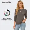 Arach&Cloz Women Fashion Wool Blend Sweater 2026 Long Sleeve Crew Neck Business Casual Pullover Tops Trendy Outfits
