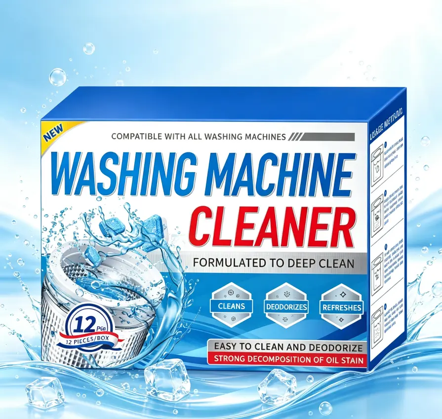 Washing Machine Cleaner Tablets 12 Pack, Deep Clean Washer Cleaner for Front Load & Top Load Washing Machines, Effectively Remove Grime & Odor, Dissolve Residue Build-Up