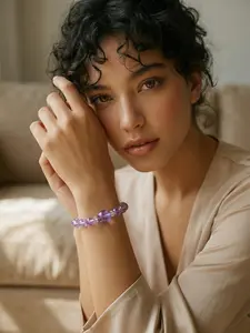 Natural Purple Crystal beaded bracelet Amethyst Bead Handmade dainty bracelet moon energy twilight vibes