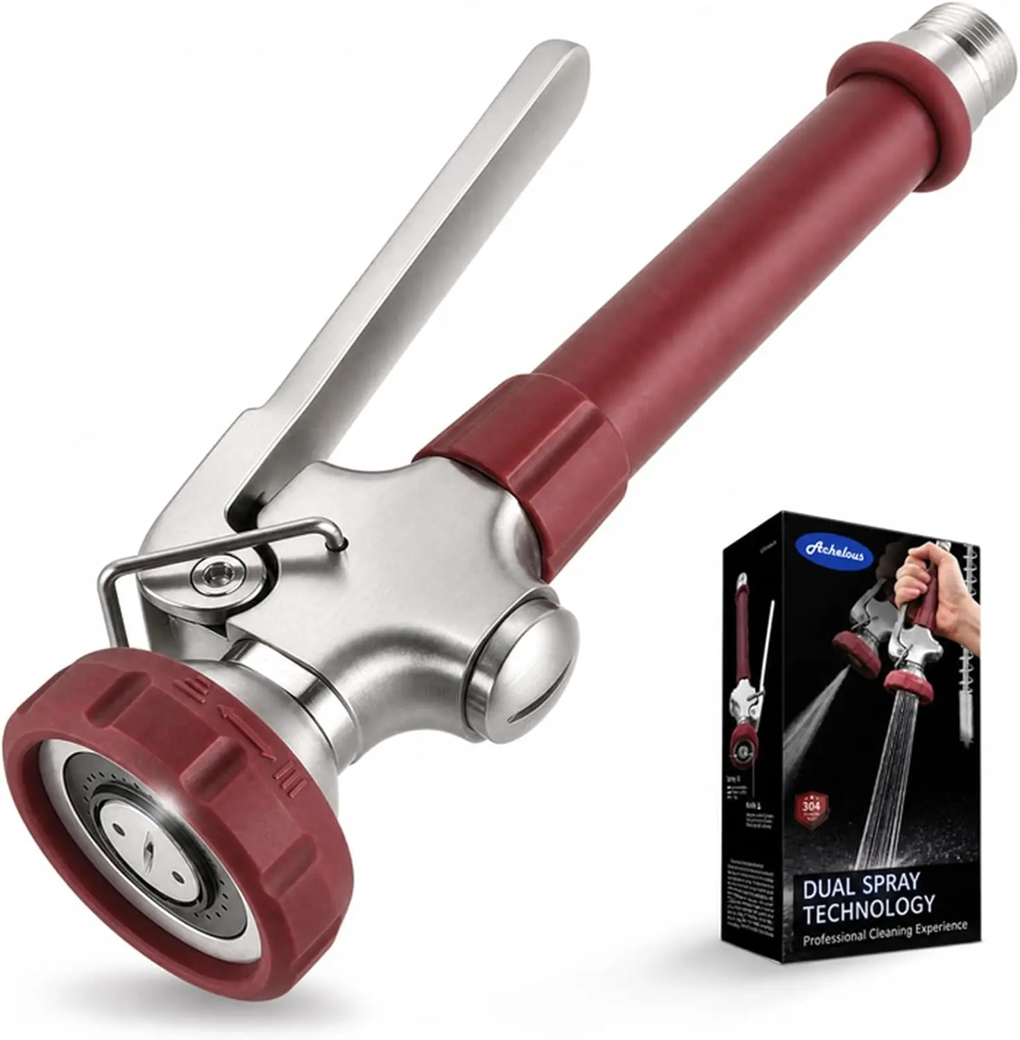 Achelous Pre Rinse Spray Head Dual Function, Commercial Sink Faucet Sprayer Head with Grip Handle, High Pressure Dish Sprayer Nozzle for Commercial Kitchen Faucet Replacement (Red)