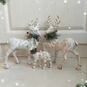 3PCS Plastic Mini Reindeer Figurines Set - 8.6 Inches Tall (Largest) | Vintage Distressed Christmas New Year Winter Multi-Holiday Decor with Berry & Pine | Home/Table/Fireplace Ornament Decoration - Holiday Gift