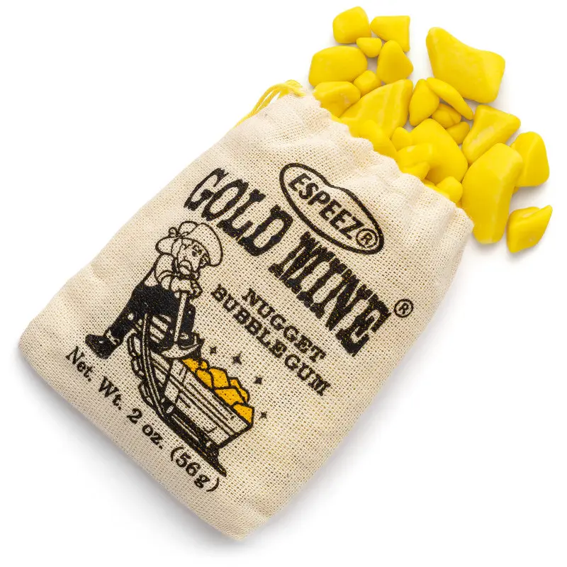 5-Pack Gold Mine Nugget Bubble Gum, Sugar-Free Fat-Free Sweet Fresh Mint Flavor Snack Breath Mints, 2oz Pocket Pack, Parties, 2 Oz