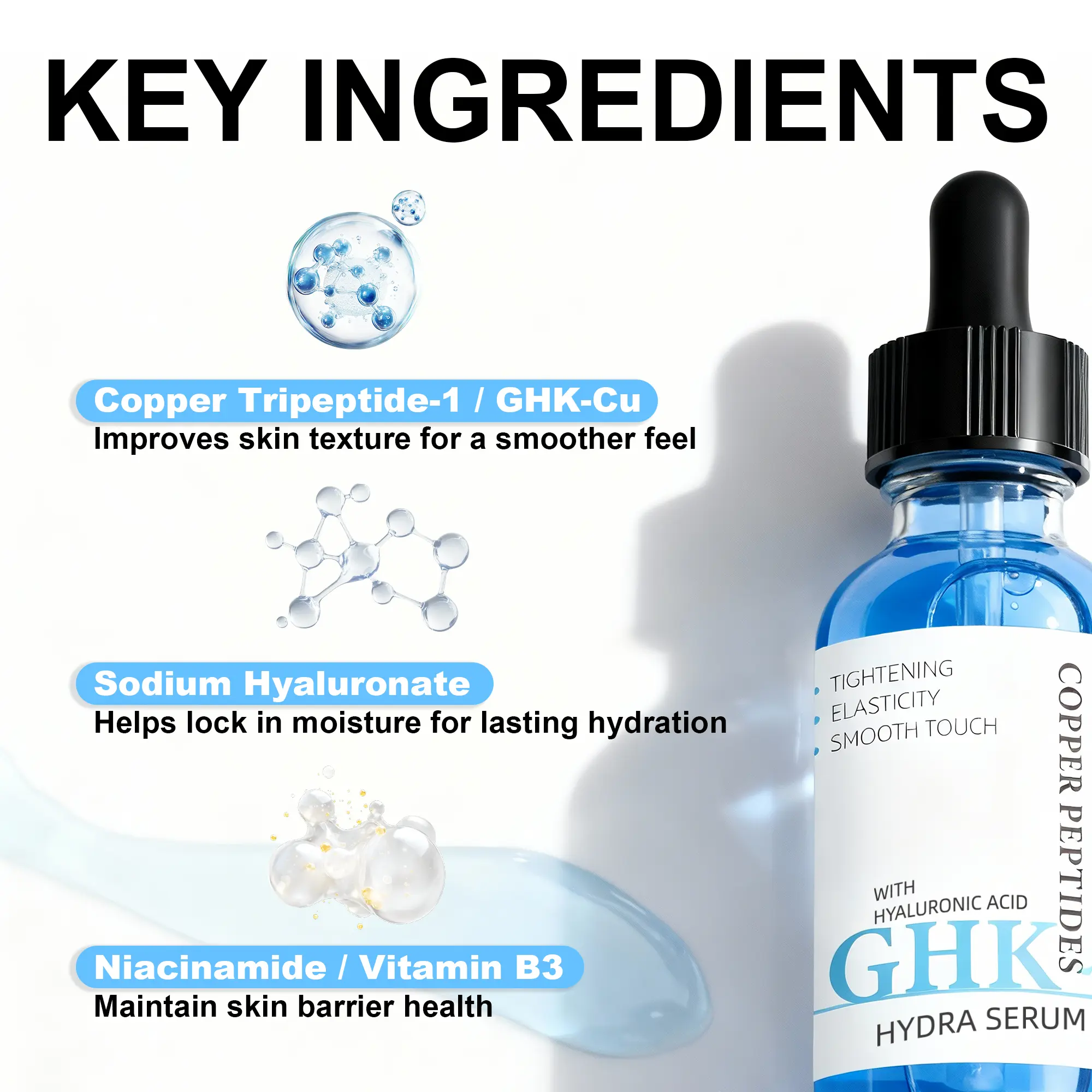GHK Cu Peptide Serum 30 ml, Copper Peptide Serum with Hyaluronic Acid for  Tightening, Collagen Boosting