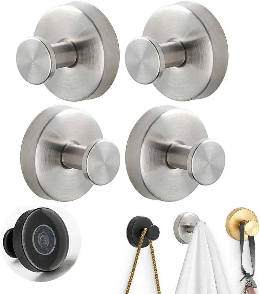Upgraded No-Drill Stainless Steel Suction Cup Hooks for Bathroom, Shower - Hangs Towels, Mounts on Glass Shower Doors, Tile, Mirrors