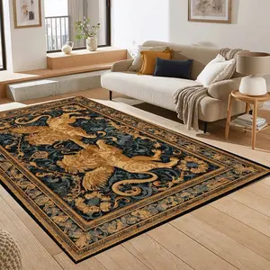 Vintage Winged Lion Pattern Art Rug, European Palace Style Carpet, Living Room Sofa Coffee Table Bedroom Bedside Decoration