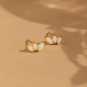 Opal Marquise Studs by Caitlyn Minimalist - Dainty Opal Flower Gemstone Earrings - Delicate Crystal Jewelry - Sister Gift