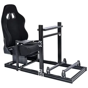 Supllueer 3060 Aluminium  Racing Sim Cockpit Stand with Black Seat for G25 G27 G29 G920 G923 T300RS T500RS Steering Wheel Stand Not Include Shifter Steering Wheel Pedals