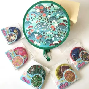 1pc Portable Collapsible Summer Round with Pocket for Beach Lawn Hand Fan Folding Fans Kid Outdoor Flying Disk
